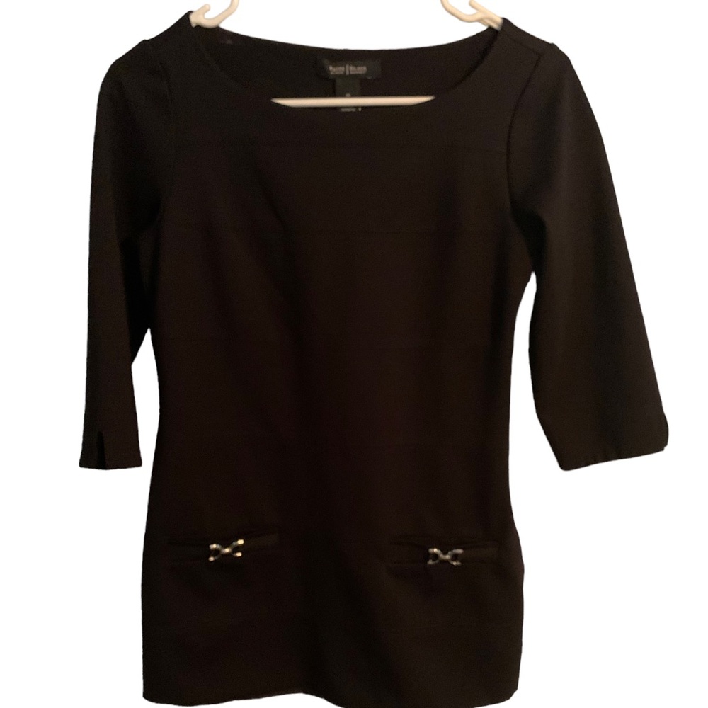 White House Black Market Womens Size XS Tunic Shirt Dress Black Side Zip Stretch